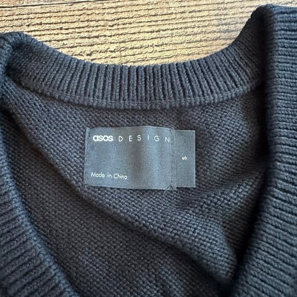 ASOS Men's Cotton V-neck Jumper Knit Sweater in Black -S - Picture 2 of 7